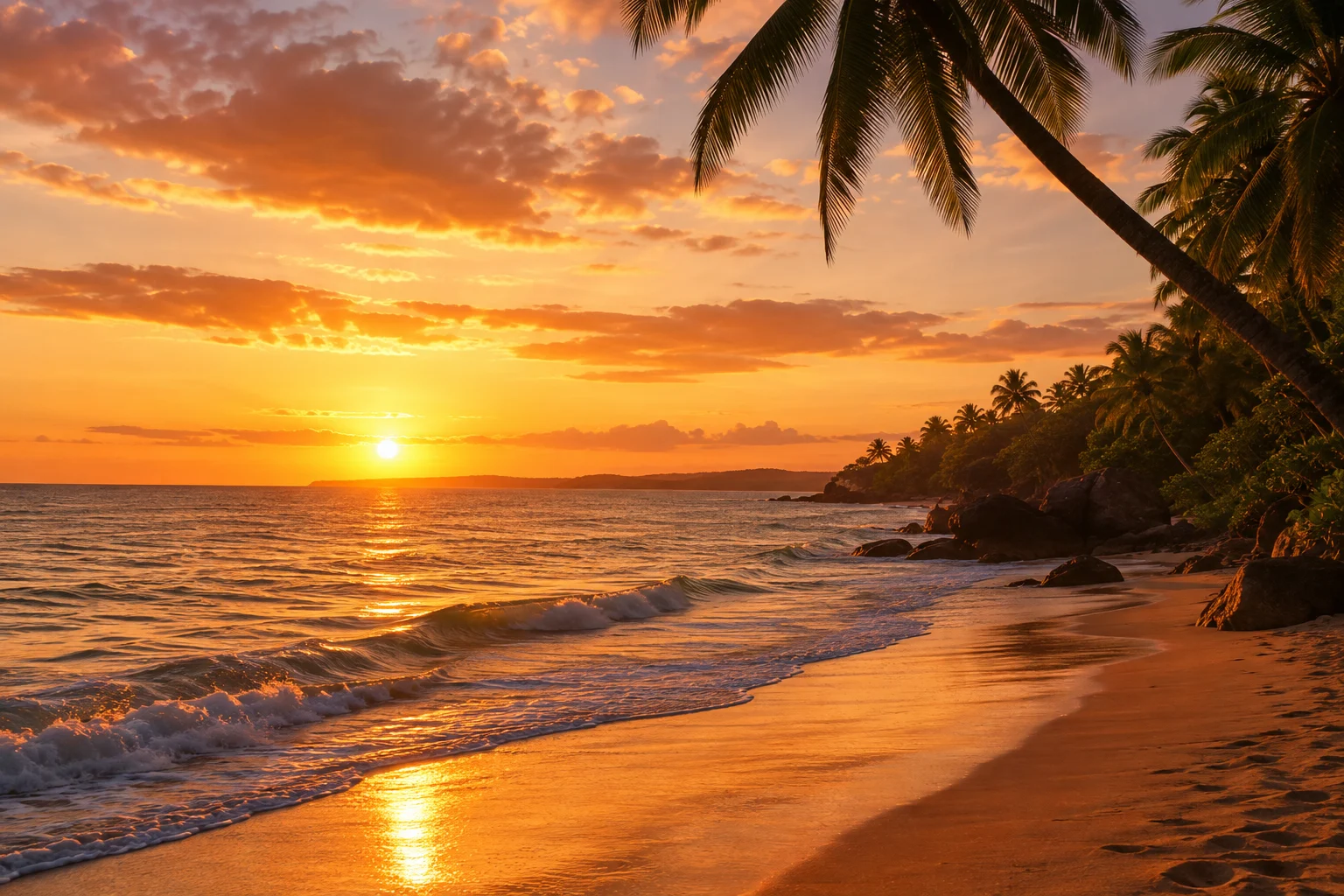 Beach sunset travel image caption in Hindi