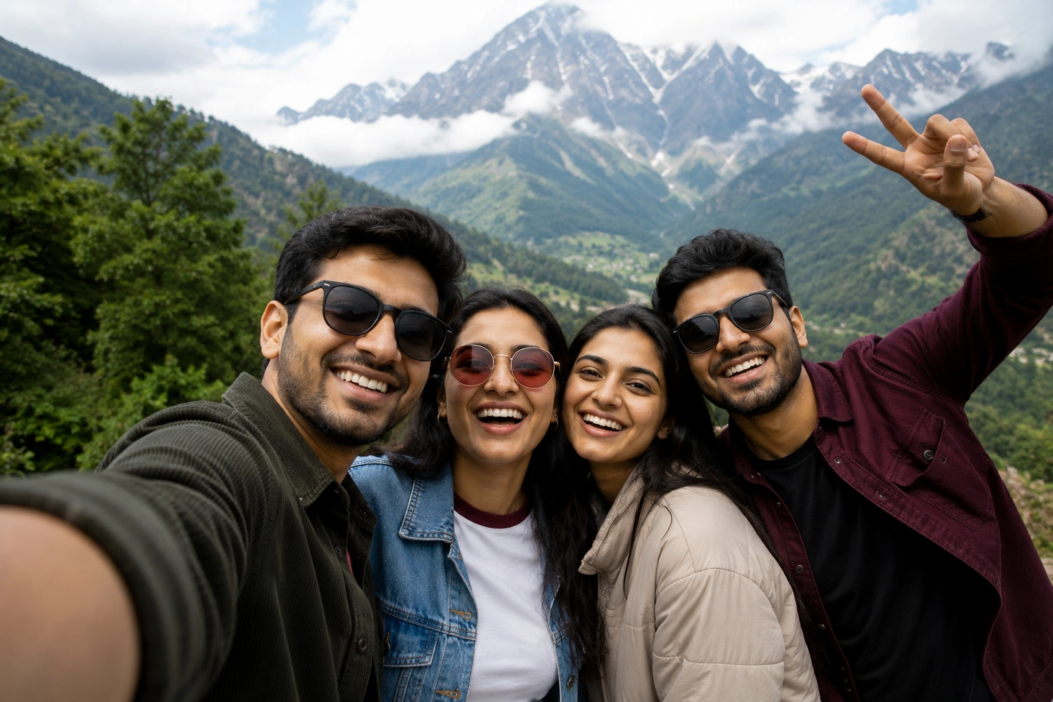 Group of friends taking a selfie image caption